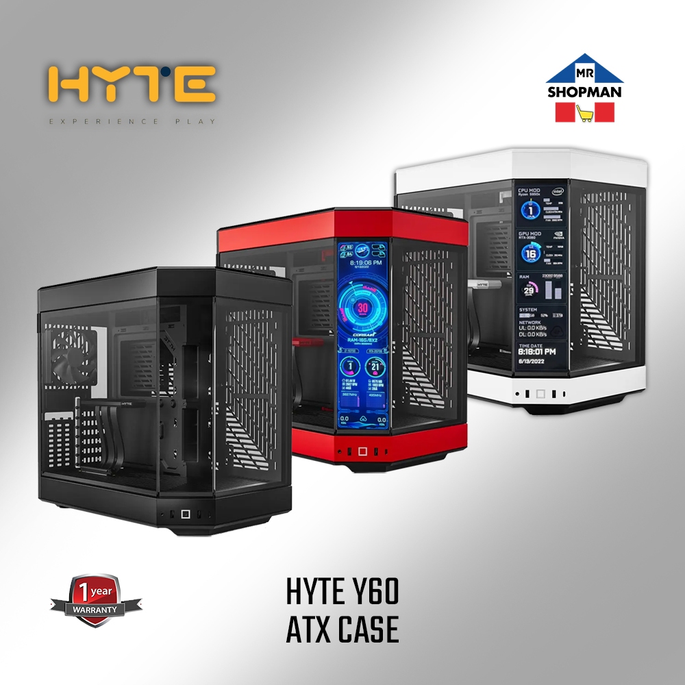 Hyte Y60 Dual Chamber White Black + LCD Side Screen Add On ATX Case ...