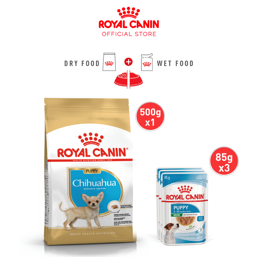 Royal Canin Chihuahua Puppy 500g Dry Mini Puppy 85g x 3 pouches Wet Mixed Feeding Bundle Shopee Philippines