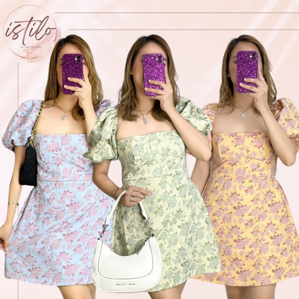 SELENA FLORAL TWO-TONED EMBOSSED CASUAL DRESS by Istilo Taytay | Shopee ...