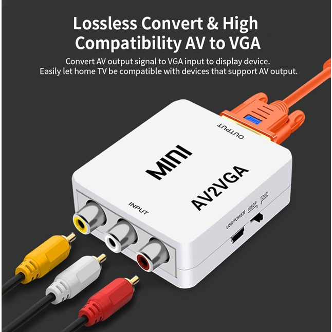 Mini Av2Vga Hd 1080P Video Converter Av Rca Cvbs to Vga Hdtv Adapter - Main Image