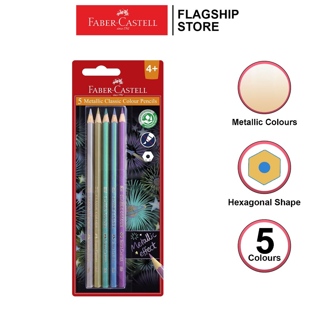 Faber-Castell Classic Color Pencil Metallic 5 colors (114611) | Shopee ...