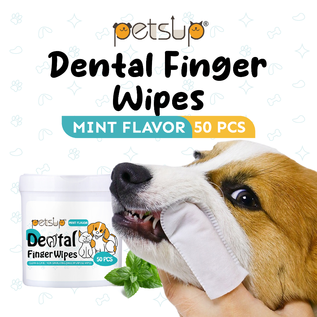 Petsup Pet Dental Wipes 50Pcs Dog Cat Oral Care Finger Wipe Remove