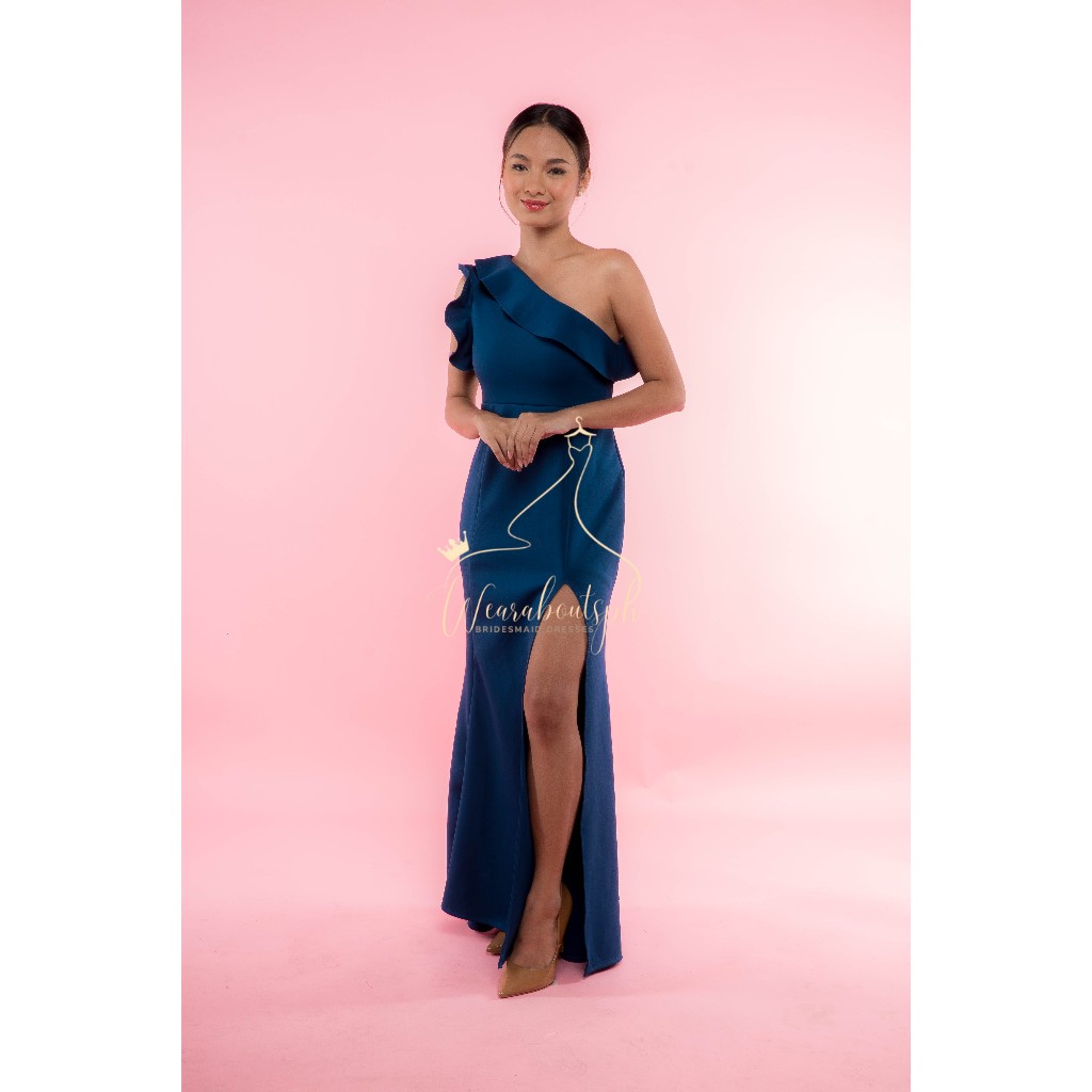 venus bridesmaid dresses Women's Venus Asymmetric Neck Applique Maxi Dress S/M/L/Customize Baby Blue  MEAN BLVD