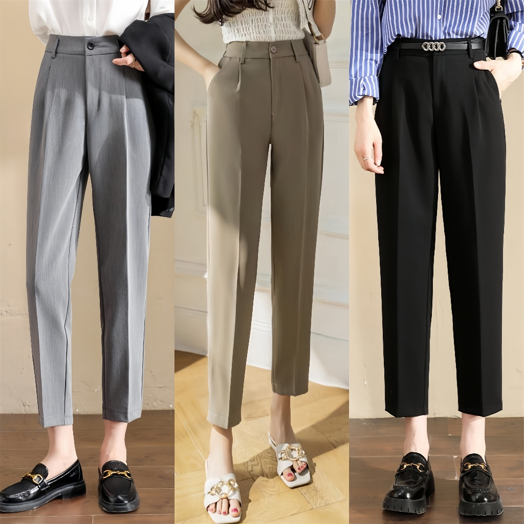 ACHS Women's Suit Pants Korean Style Casual Straight High Waist Pants ...