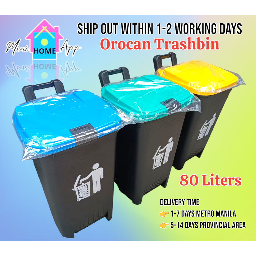 80L OROCAN Trash bin Trash Can with Wheels and lock basurahan (2100) TRASHBIN Shopee Philippines