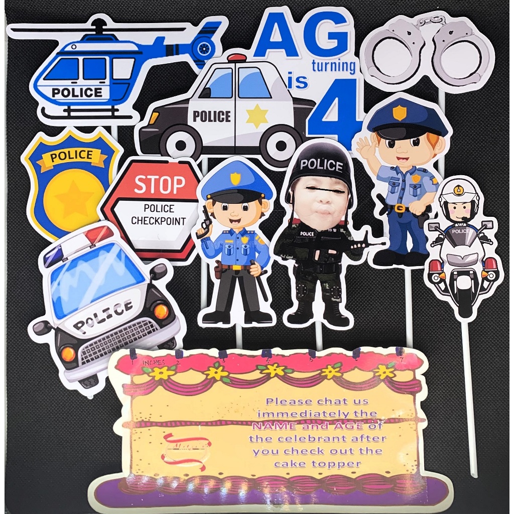 POLICE DESIGN CAKE TOPPER WITH PERSONALAIZED NAME AND AGE | Shopee ...