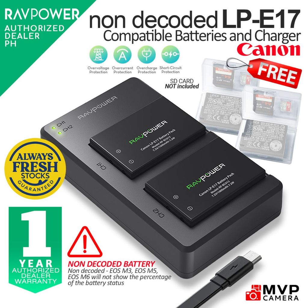 RAVPOWER LP-E17 LPE17 Battery Charger Canon EOS 750D 760D 800D 200D M3 ...