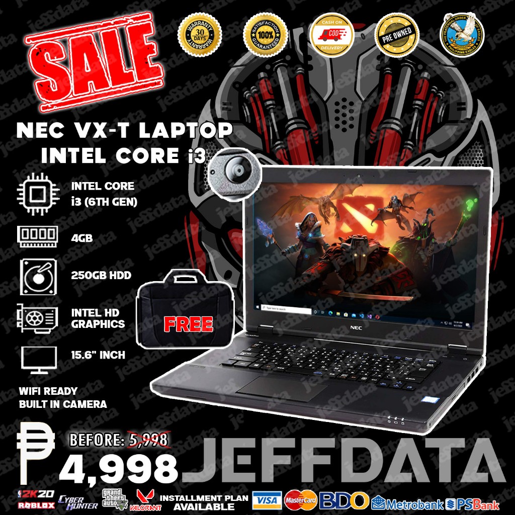 4998 LAPTOP NEC VX-T INTEL CORE i3 6TH GEN 4GB 250GB HDD INTEL HD ...