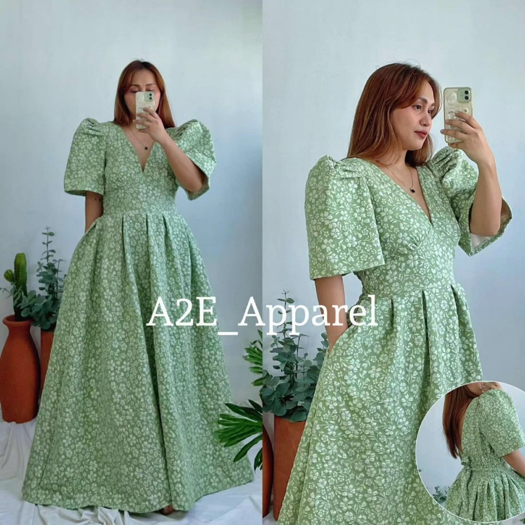A2E | Maria Dress | Low Neckline Modern Filipiniana Maxi Dress Sturdy ...
