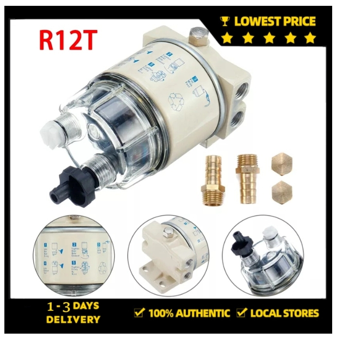 Boat Fuel Filter, 30 GPH 10 Micron R12T Boat Marine Rotation Plastic Fuel Filter Water Separator Fit for Speedboat Oil Tanker