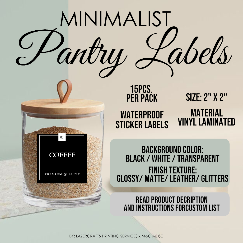15pcs. Minimalist Waterproof Pantry Labels Black/White/Transparent ...