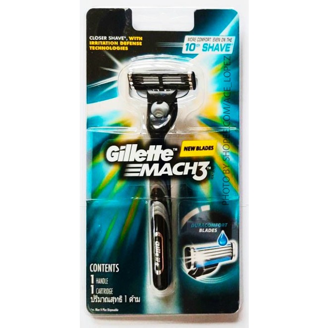 Gillette Mach 3 Handle With Duracomfort Blade Black Silver Handle