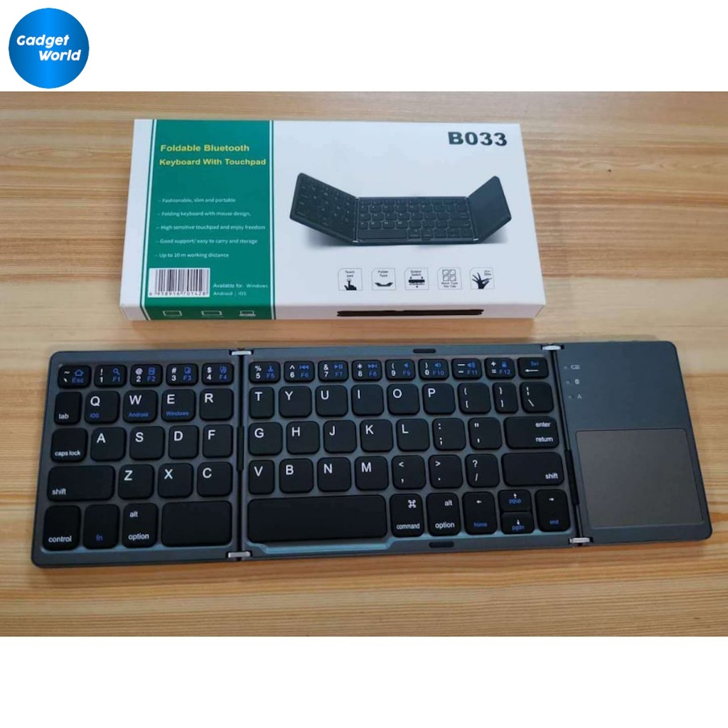 B033 Compact Folding Bluetooth Keyboard with Trackpad for Tablets and