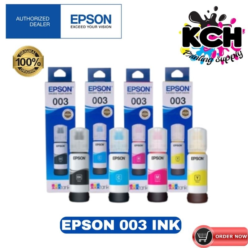 100 Original Genuine Epson 003 Inks 65ml Black Cyan Magenta Yellow For Printers Shopee 3564