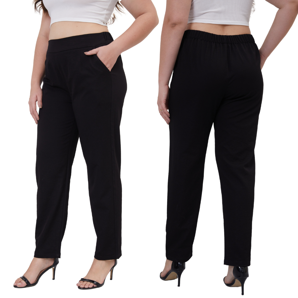 Plus Size Black Slacks Pants Office Formal Pants Gartered at the Back ...