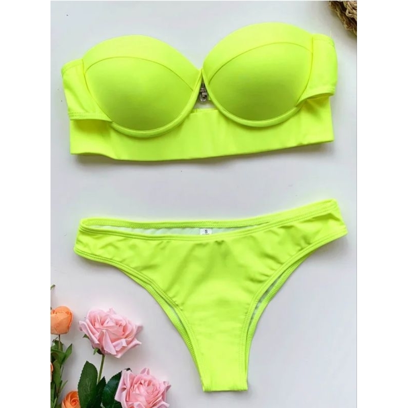 Brandnew neon green bikini two piece swimwear for women | Shopee ...