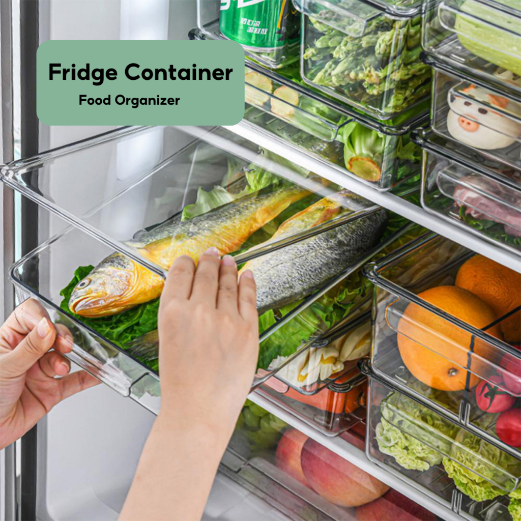 PET Plastic Food Organizer Stackable Fridge Container for storing fresh ...