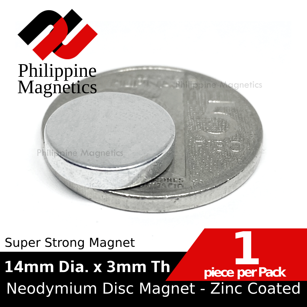 14mm Diameter x 3mm Thick Super Strong Neodymium Magnet. Zinc Coated ...