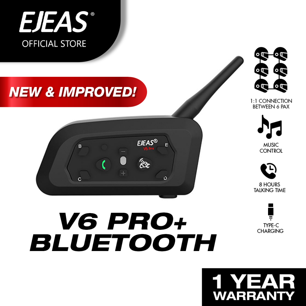 EJEAS V6 Pro+ Type C Bluetooth Motorcycle Helmet Headset 1200m