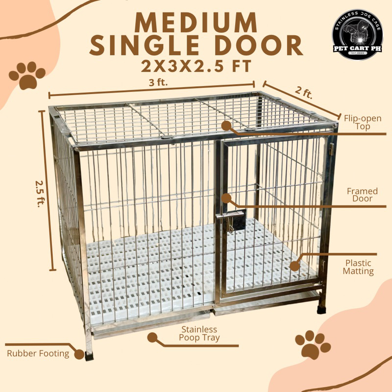 Single Framed Door Stainless Dog Cage 2x3x2.5 ft