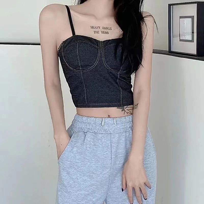 Lansite New Denim corset crop top women's clothing padded vest wear ...