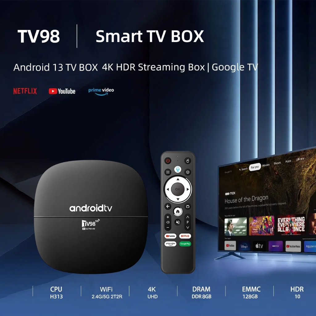 TV Stick AMZLORD TV98 ATV H313 | 8K, WiFi 2.4G/5G, Quad Core, Bluetooth 5.0, Android 14, 1GB RAM 8GB ROM, Lettore Multimediale