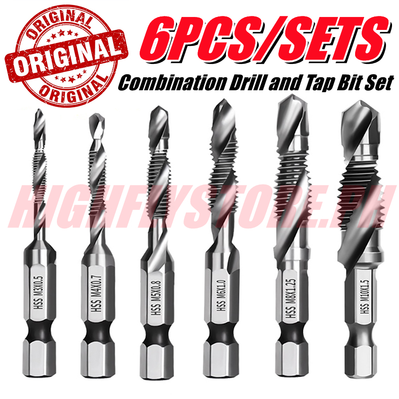 6 Pack Combination Drill and Tap Bit Set Screw Tap Drill Bits for ...