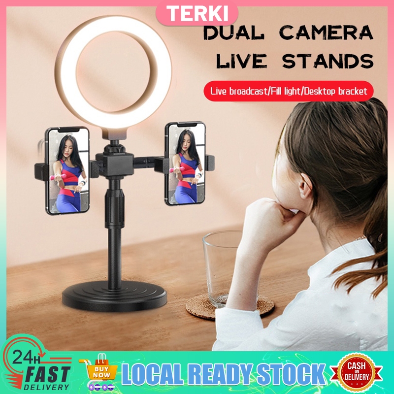 16cm/6inch LED Studio Camera Dual Phone Stand with Ring Light 3 ...