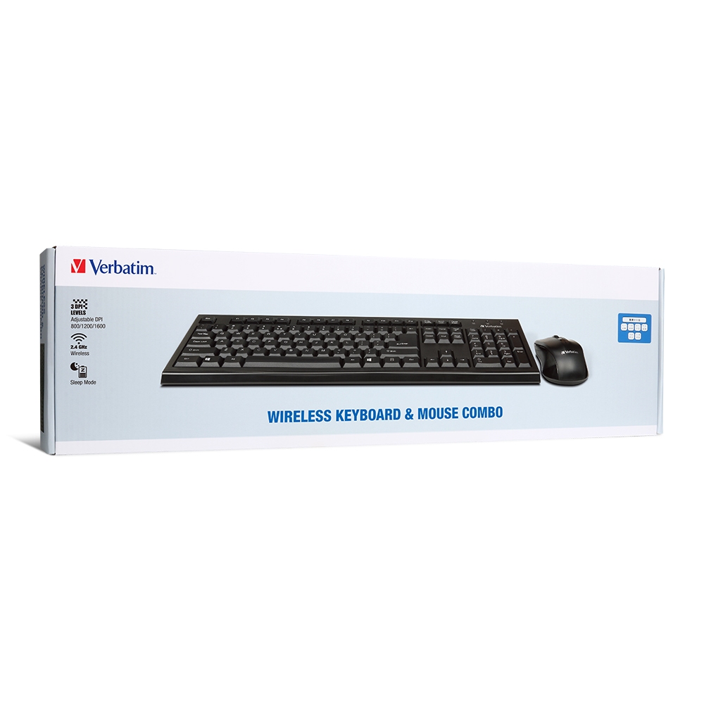 Verbatim MOS66519 Wireless Keyboard & Mouse Combo 800/1200/1600 dpi, 2