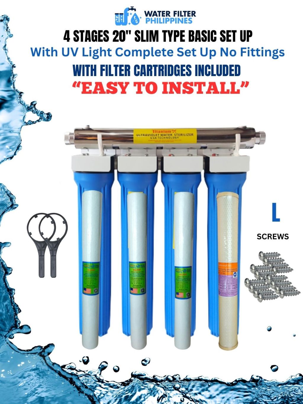 4 Stages Water Filter Basic Heavy Duty Complete Set with 6 GPM UV with ...