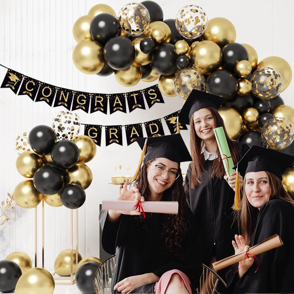 74/75pcs Graduation Balloons Black Gold Garland Arch Kit For 2025 ...