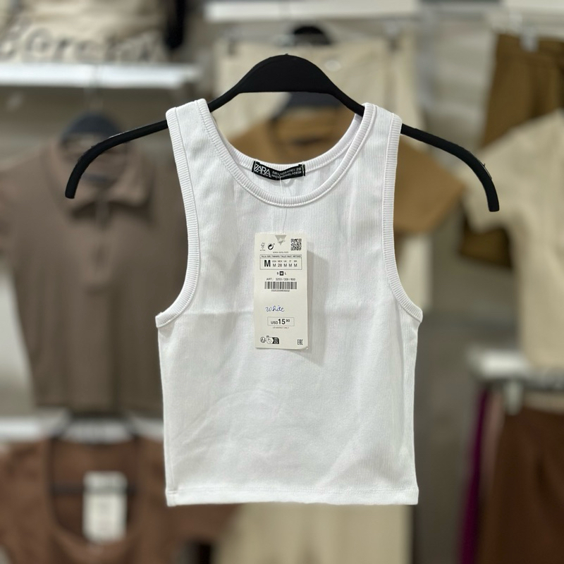 Zara racerback tank ribbed knitted crop top halter casual plain neutral ...