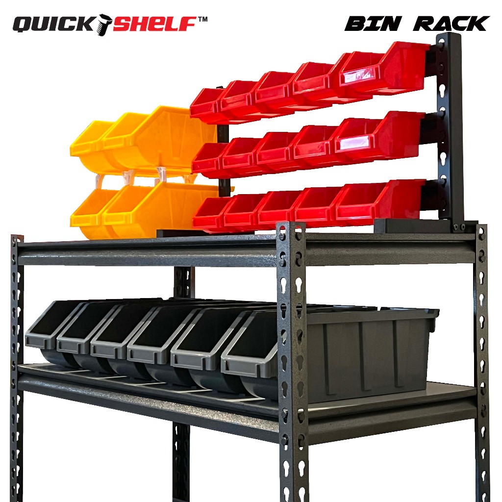 QUICKSHELF 15-Bin Heavy Duty Table Top BIN RACK with 15pcs Red Plastic ...