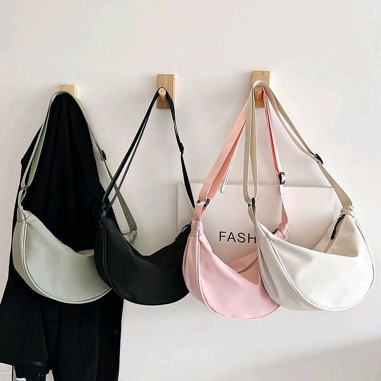 Korean Casual Waterproof Dumpling Shoulder Sling Bag for Women Plain Color Nylon Crossbody Bags Shopee Philippines