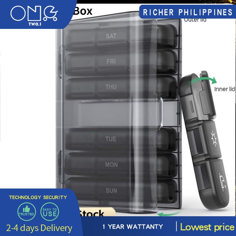 FSF 7 Days Pill Box Portable A Week Pillbox 21 Compartments for Three ...