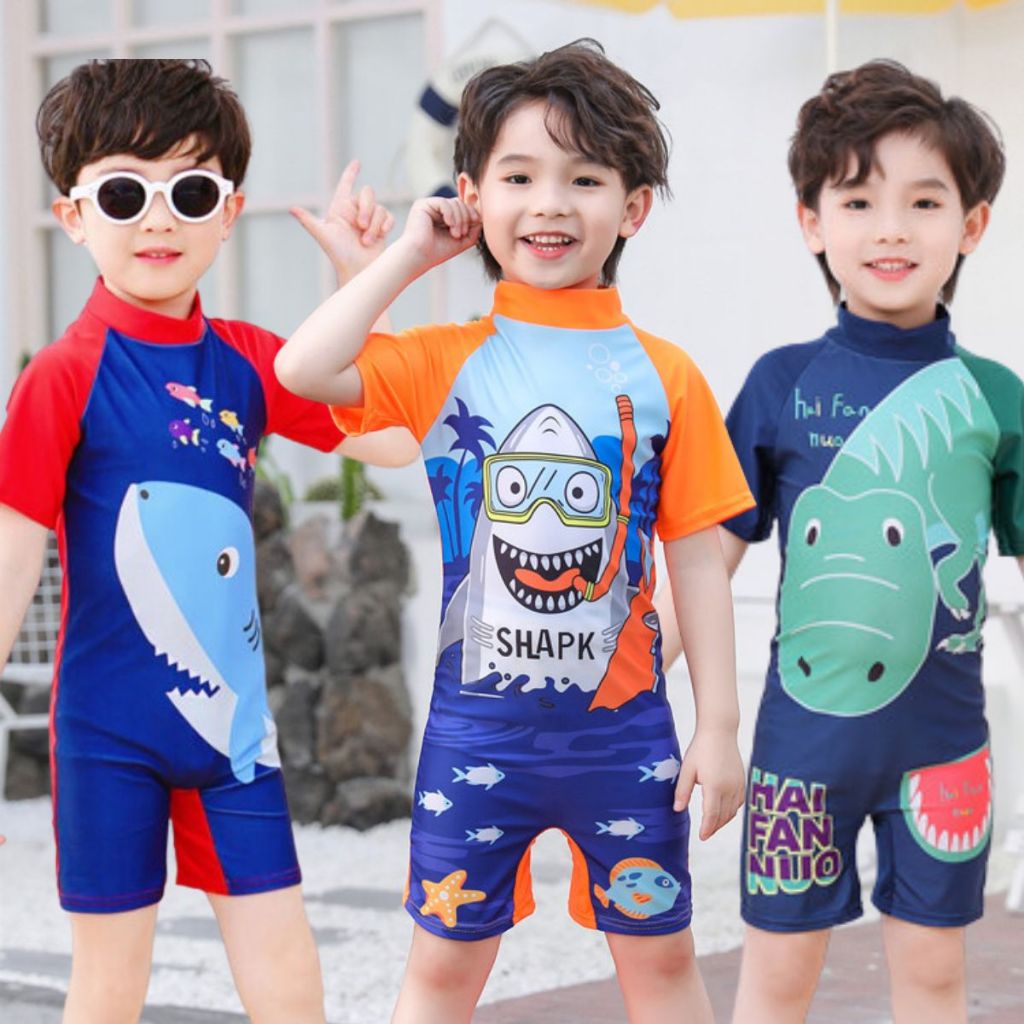 Kids Swimming wear Costume 1pc Rashguard Swimwear For Boys Fashion Cute
