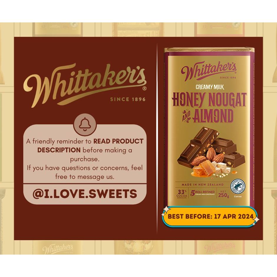 NEAR EXPIRATION Whittaker's HONEY NOUGAT AND ALMOND Classic Creamy Milk