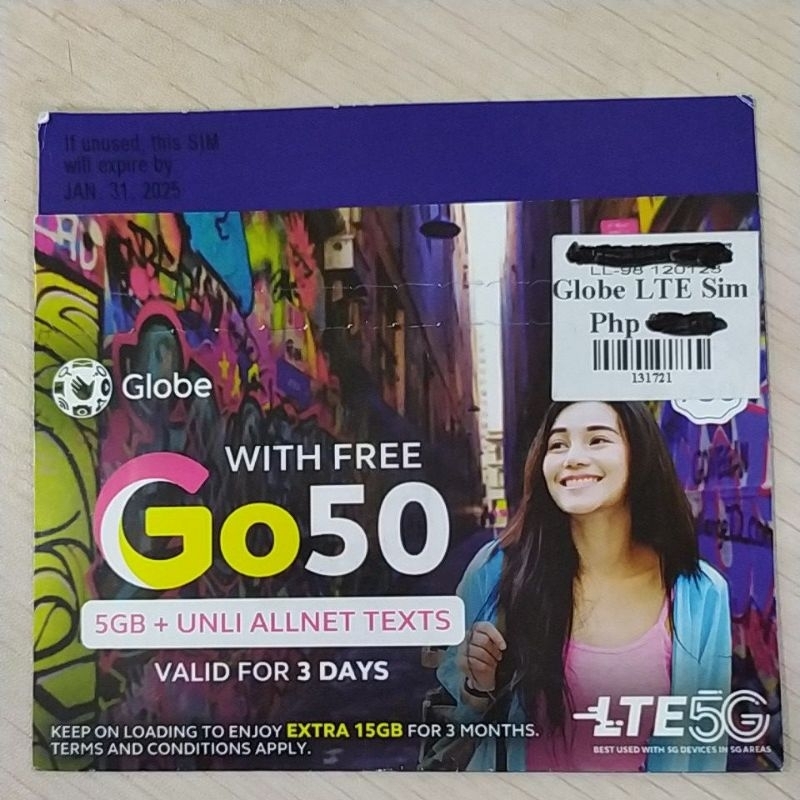 GLOBE SIM LTE 5G FREE Go50 5GB+UNLI ALL NET TEXTS | Shopee Philippines