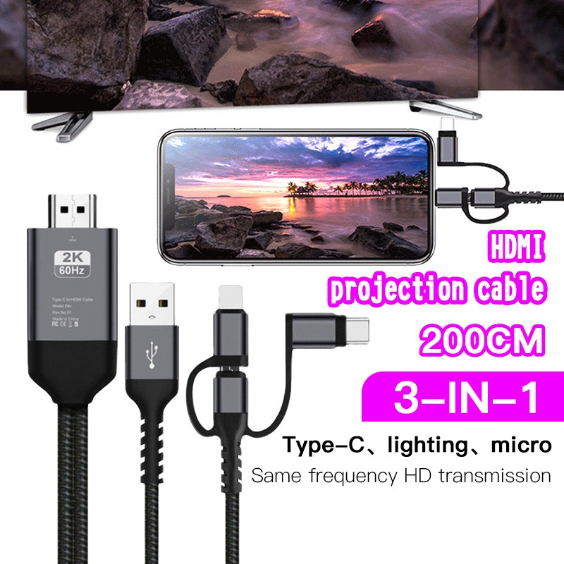 Universal HDMI Cable Phone to TV Android/Phone/TypeC 3 in 1 for Laptop