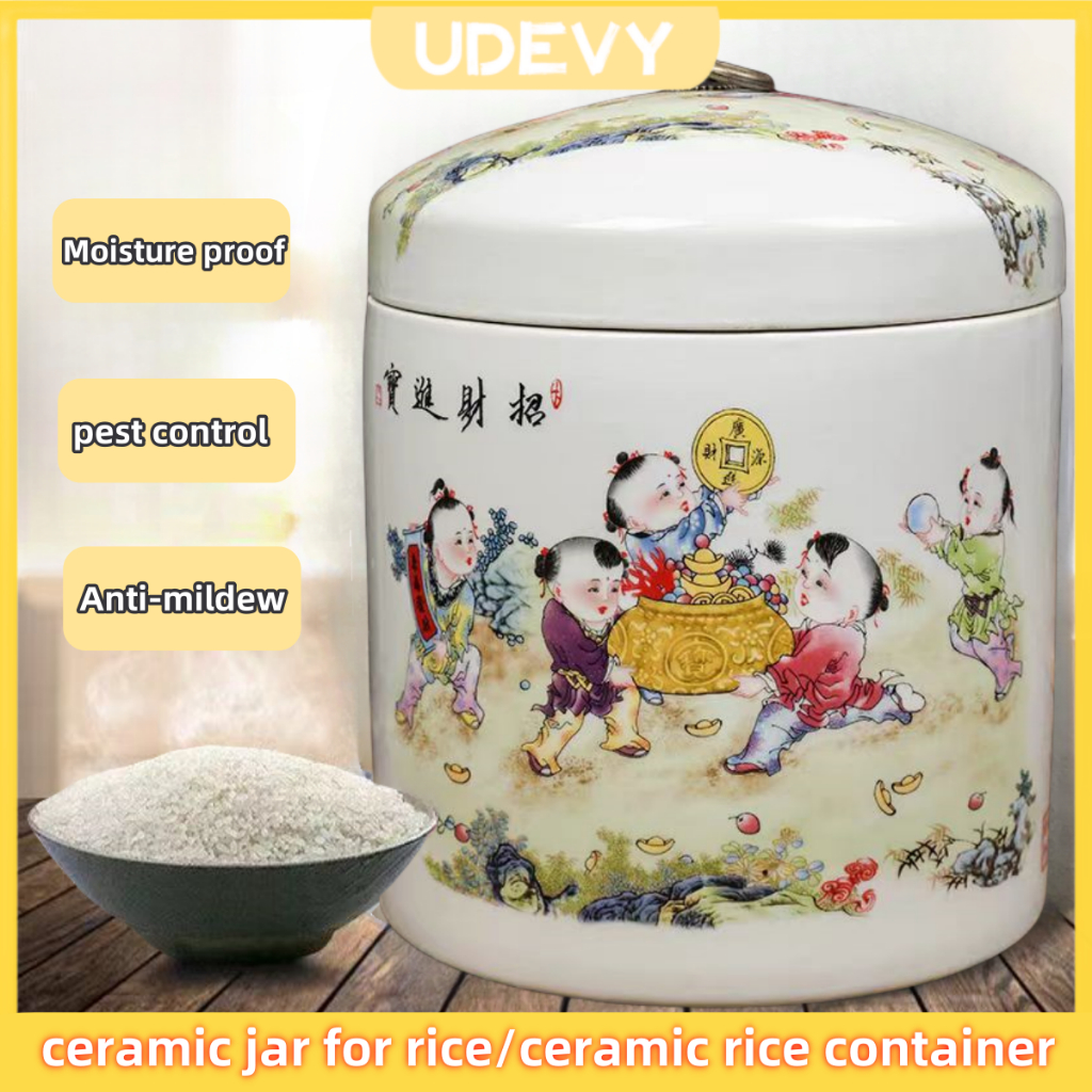 ceramic jar with cover rice container rice despenser 2.5kilos/5kg clay ...