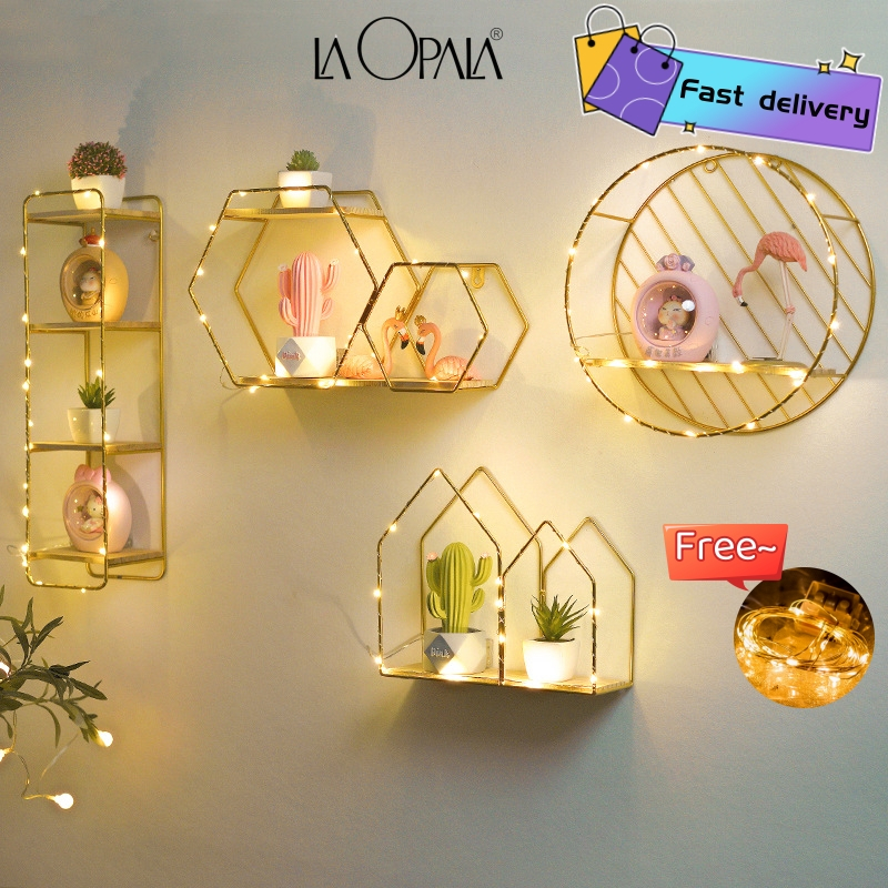 Gold Metal Wall Hanging Rack Wall Shelf Storage Organizer Home Wall ...