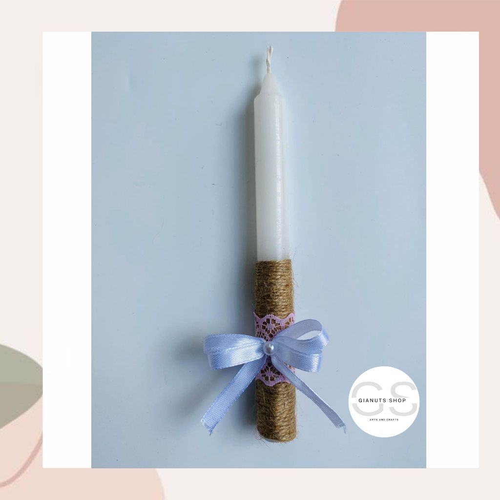 Baptism candle on sale Rustic