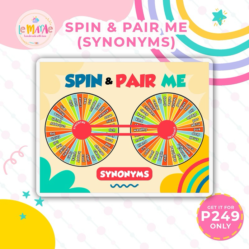 SYNONYMS ANTONYMS Laminated Educational Chart Movable Wheels Spinning