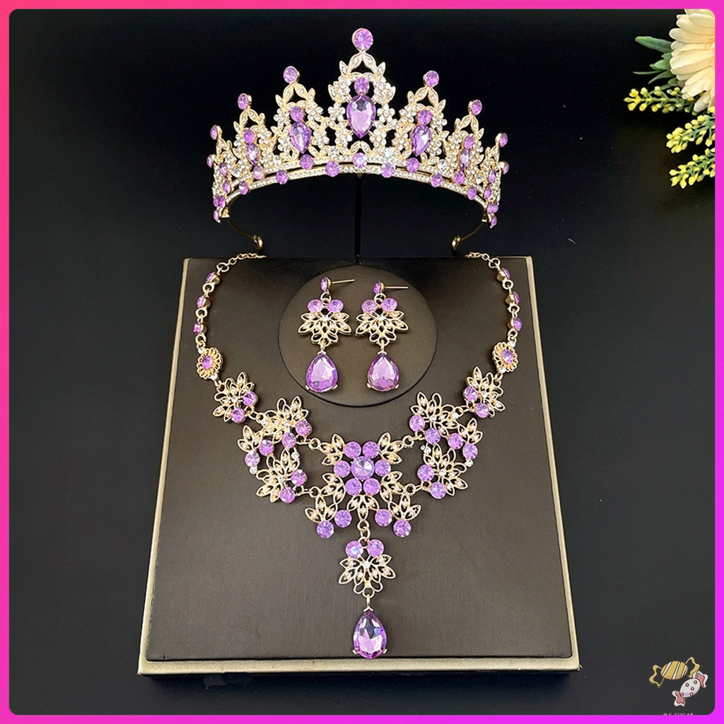 3-Pack Wedding Tiara Necklace Earrings Bridal Wedding Jewelry Halloween ...