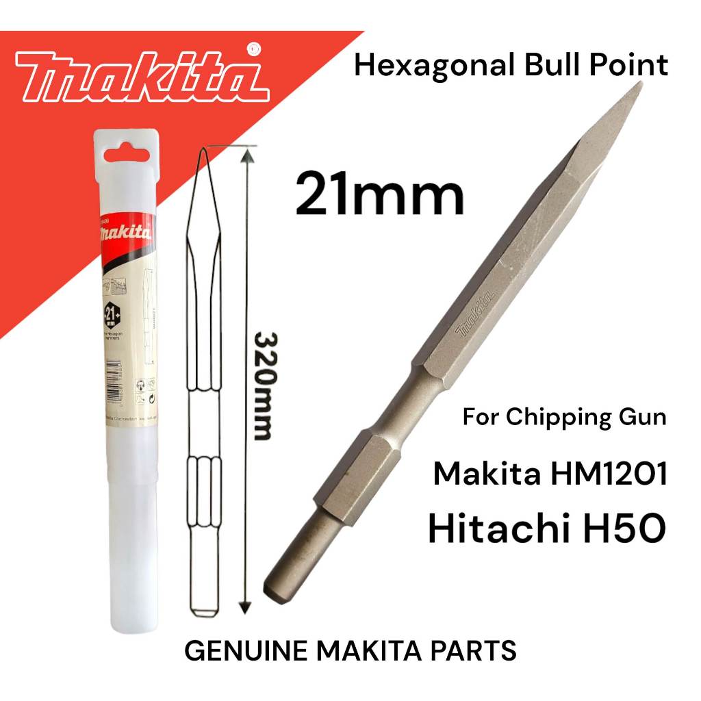 Original Makita Hexagonal Bull Point for Demolition Hammer 21mm ...