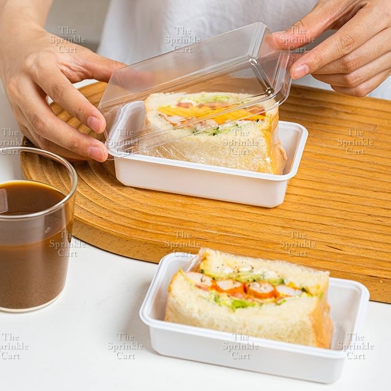 10pcs White Rectangular Sandwich Box Transparent LID Pastry Dessert ...