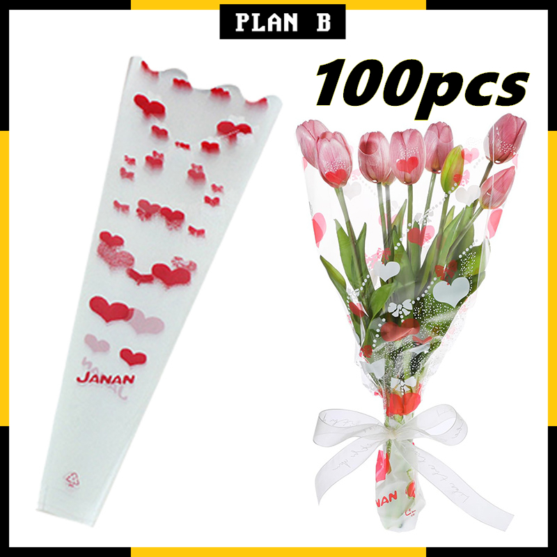 100pcs Textured FLOWER WRAPPER Plastic Double Rose Sleeves Bouquet ...