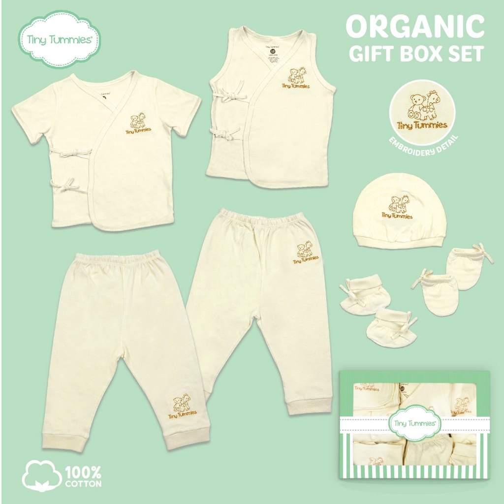 Tiny Tummies Organic Newborn Clothes Set Embroidered with Gift Box  -(GS-0005)