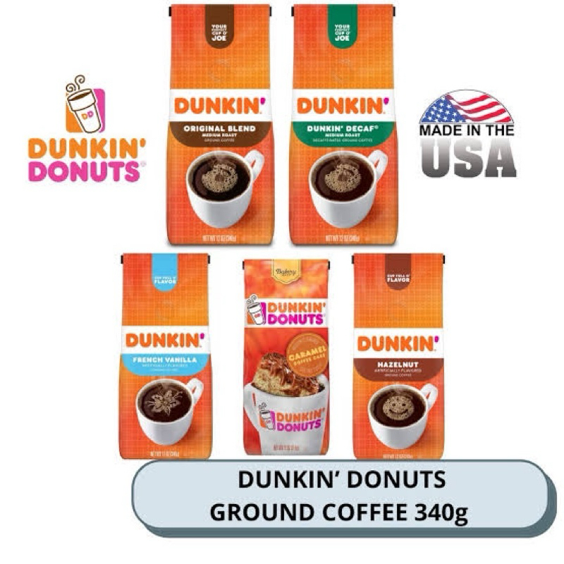Dunkin' Original Blend Medium Roast Ground Coffee 12oz, Decaf, Hazelnut