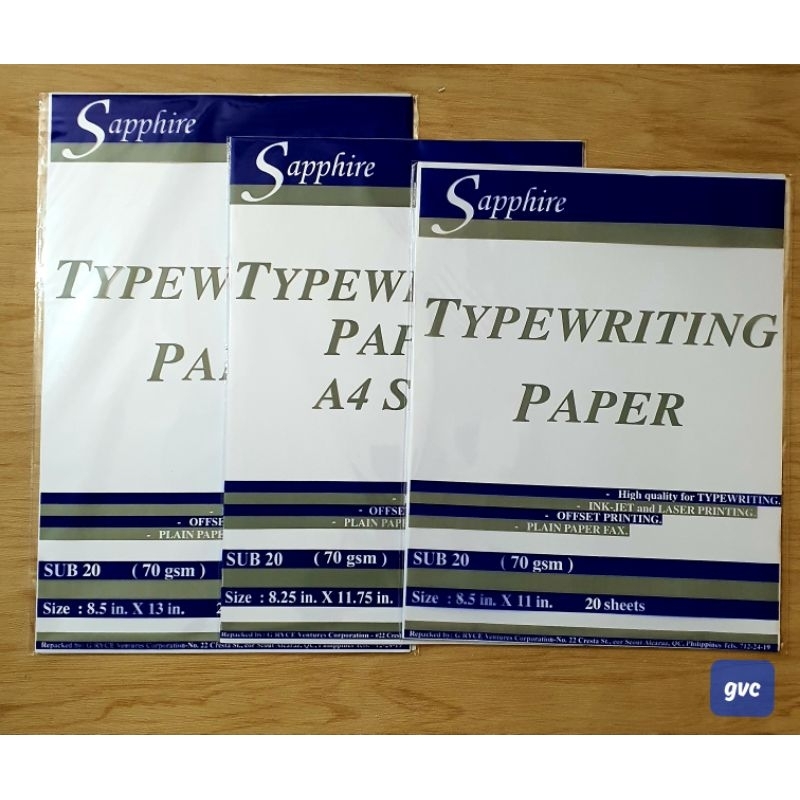 Sapphire Typewriting Paper sub 20 ( 70 gsm ). Short/A4/Long. 20 sheets ...
